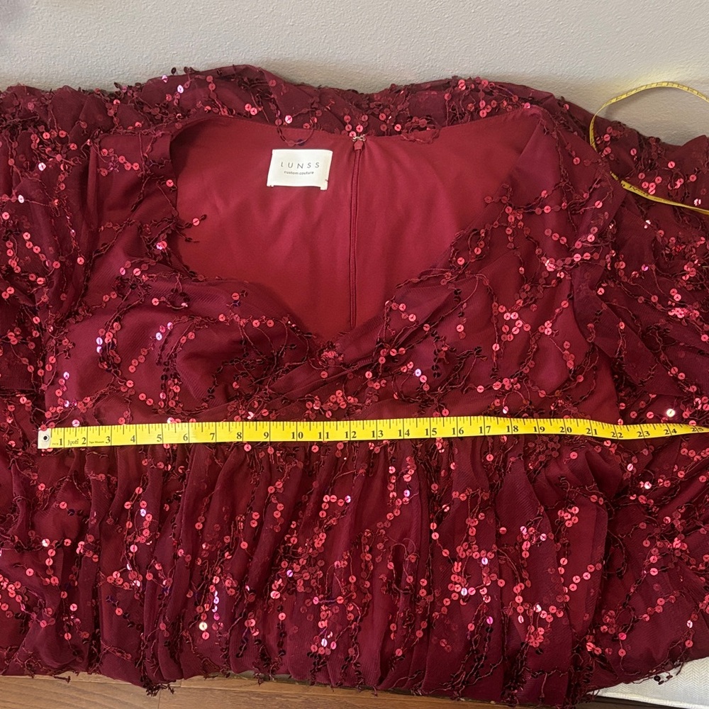 Glamorous Burgundy Sequin Evening Gown - Picture 9 of 9